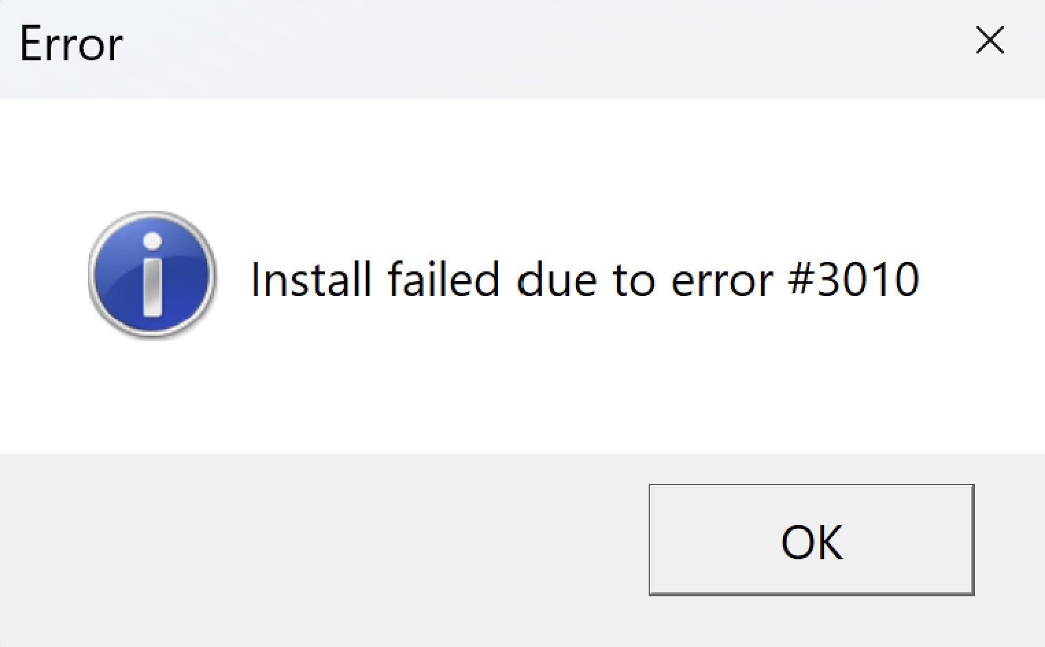 screenshot of error 3010
