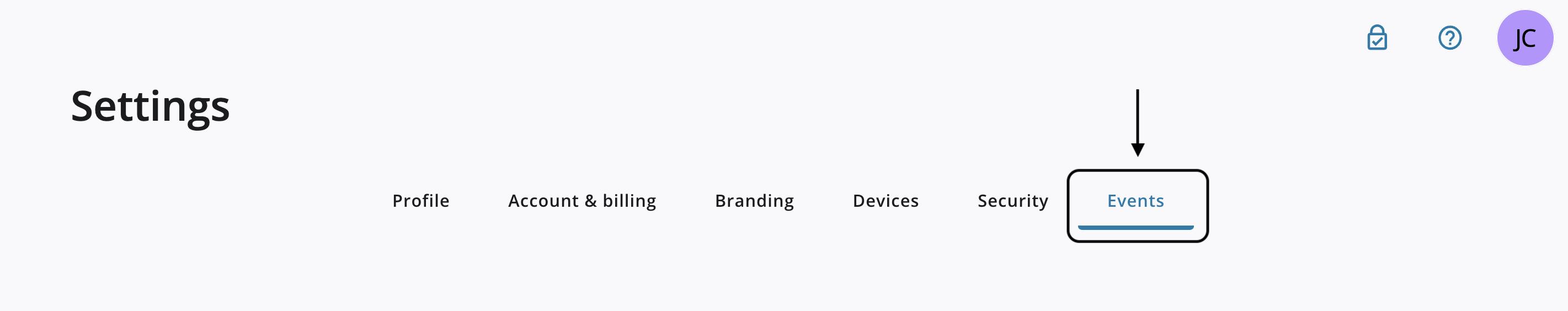 screenshot of where to find the events tab in Settings.png